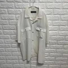 美品Kappa 半袖 オープンカラーシャツ 白 M ワークシャツ バックプリント