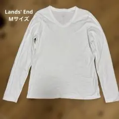 Lands' End ホワイト Vネック 長袖Tシャツ