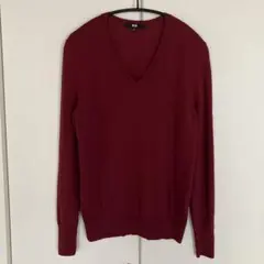 【UNIQLO】 レッド エクストラファインメリノ Vネックセーター Lサイズ