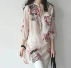 【新品】花柄ロングシャツ レディース チュニック 体型カバー 大きいサイズ