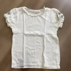 【美品】mamaraku フリル袖刺繍Tシャツ ホワイト110cm