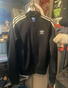 adidas ブラック ジャージ ストライプ