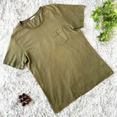 【GU】(M) used 半袖 Tシャツ カーキ 胸ポケット 綿100%