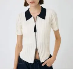 moussy ジップアップリブニット