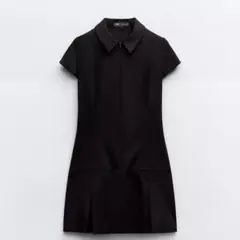 ZARA ボックスプリーツ ショートワンピース ブラック