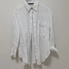 ZARA パール調ボタン リネンシャツ ホワイト S
