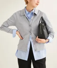 Plage コットン カーディガン Collar Knit CD グレーのサムネイル