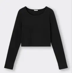 GU ブラック リブクロップド　長袖Tシャツ XLサイズ