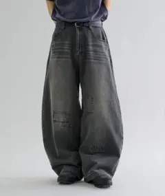 【EPNK】パッチワークカーブデニムパンツ グレー