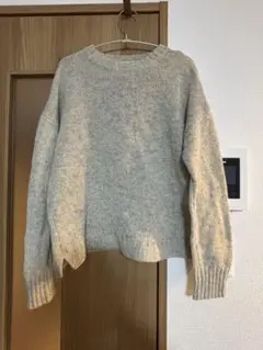 グレー クルーネック 長袖ニット