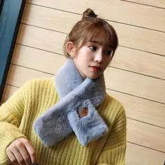 【グレー】ティペット - マフラー エコファー 無地 秋 冬 防寒 暖かい