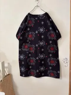 ハンドメイド　着物リメイク　木綿絣ワンピース