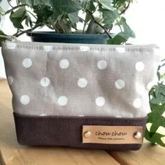 ハンドメイド【ミニポーチ　ベージュ　ドッド柄】タグ付♪帆布