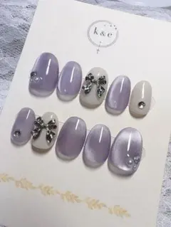 ネイルチップ マグネット パープル リボン【サイズ変更可】040