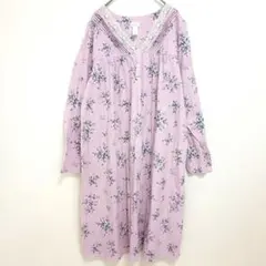 【US古着】ADONNA 花柄 レース パジャマワンピース 薄紫 XL相当