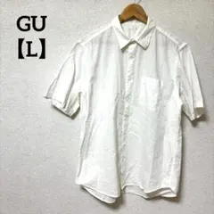 GU ジーユー【L】リネンブレンドシャツ 半袖 メンズ 麻 綿 生成色