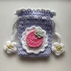 ハンドメイド　巾着　いちご　ケーキ　編み物　かぎ針　ポーチ　小物入れ