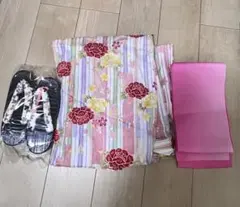 花柄浴衣・帯・下駄セット