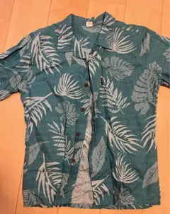 青色葉柄 半袖アロハシャツ