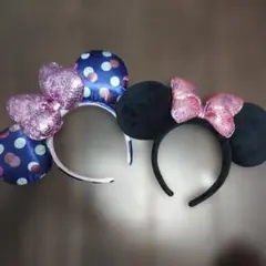 2個セット ディズニー　ミニー　カチューシャ　ピンク　スパンコール　キラキラ