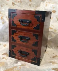 高山　けやき工芸品　三段小物入れ