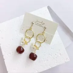 さくらんぼチャームとデザインリングのイヤリング ピアス＊ハンドメイド