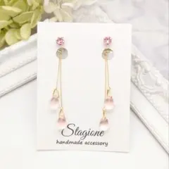 ▷813 スワロフスキー×チェコガラス ピアス ハンドメイド　ピンク系