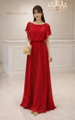 美スタイル華か赤ロングドレスシフォン 上品 パーティー 夜デート ホステスドレス