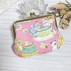 ユキエモンハンドメイドポーチボタニカルフラワー限定色pinkがま口