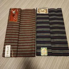 ​【完全未使用】木綿 反物 2本セット 綿紬 縞模様 着物リメイク ハンドメイドのサムネイル