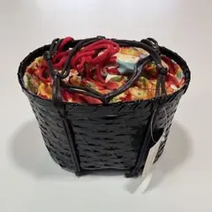 【新品未使用】和装バッグ カゴバッグ 竹バッグ 花柄 巾着 浴衣 着物 レトロ