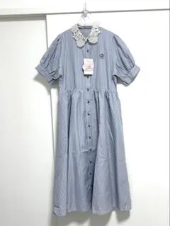 新品　青木美沙子　ワンピース　ブルー　青　ストライプ　S しまむら