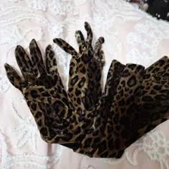 ㊿ヒョウ柄 ベルベットロング手袋