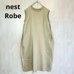 nest Robe ネストローブ 度詰天竺 ノースリーブコクーンワンピース 緑系