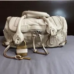 極美 Chloe クロエ パディントン ハンドバッグ ホワイトグレー 南京錠