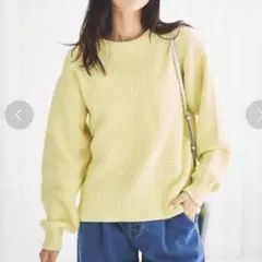 coen コーエン　洗えるポップコーンニット　イエロー　長袖 リブ編み