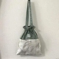 ハンドメイド　肩がけコーデュロイ巾着バック　バック