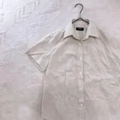 ユニクロ レディース ストライプシャツ 半袖 M ベージュ 綿100%