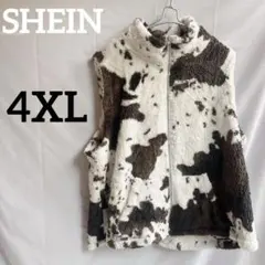 SHEIN 牛柄フリースベストジャケット 4XL ふわふわ起毛　フルジップ　大