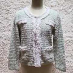 ギャラリービスコンティ　ノーカラージャケット　エレガンスカーディガン　黄緑色　L