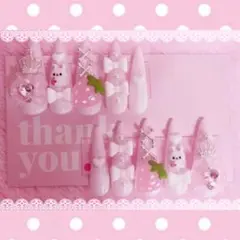 ♥︎⁡現品♥︎⁡ 量産型 地雷 ネイルチップ 平成女児 うさぎ いちご スカルプ