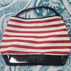 FURLA ボーダー柄 トートバッグ レッド×ホワイト