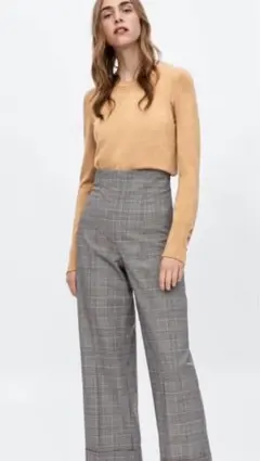 ZARA 裾折り返し入りワイドパンツ　XS