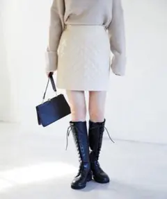 Heather フェイクレザーキルティングミニスカート 918787 ホワイト