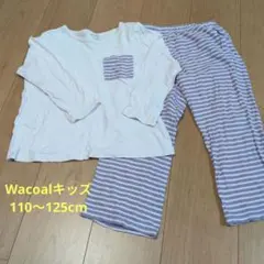 人気！Wacoalキッズ120cm ピンクとパープルストライプ パジャマ セット