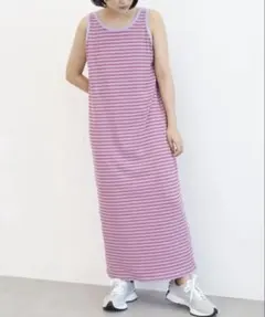 紫と赤のストライプ キャミワンピース