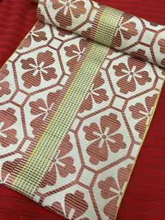 オレンジ　花菱　正絹　単帯のサムネイル