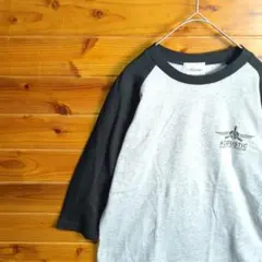 Tシャツ　カットソー　七分袖　ラグラン袖　グレー　黒　S　M　カジュアル　古着