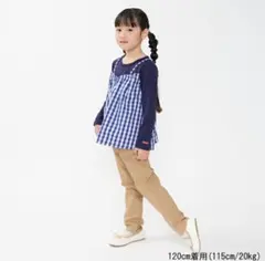 【新品】moujonjon ベビー春服ネイビー ギンガムチェック柄キャミ付ロンT
