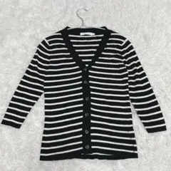 AMERICAN HOLIC　ボーダーカーディガン　M　黒白　七分袖 Vネックのサムネイル